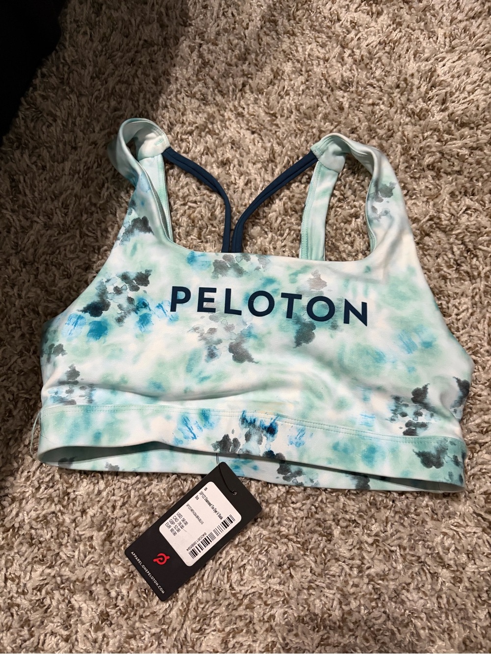 Peloton Tie-Dye Mint & Navy Strappy Sports Bra